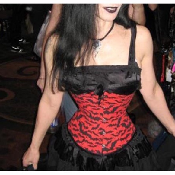 Other - Steel boned corset red black Bats 20”gothic